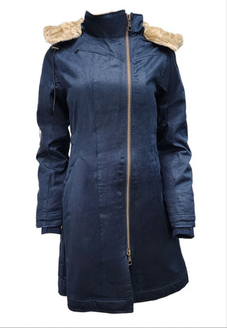 HoodLamb Women's Midnight Blue Long Hemp Water Resistant Coat 420 NWT