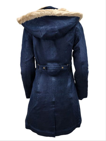 HoodLamb Women's Midnight Blue Long Hemp Water Resistant Coat 420 NWT