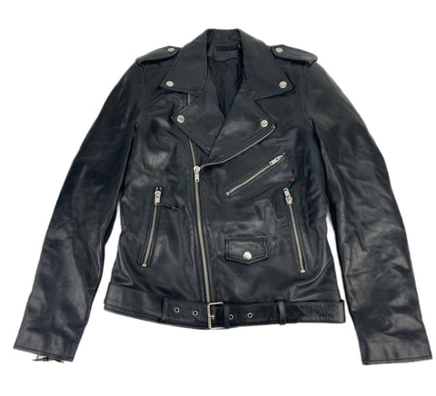 BLK DNM Men's Black Back Print Leather Jacket 5 NWT