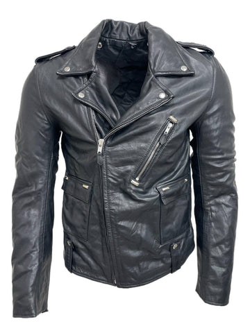 BLK DNM Men's Black Leather Jacket 65 #MKL11901 Large NWT