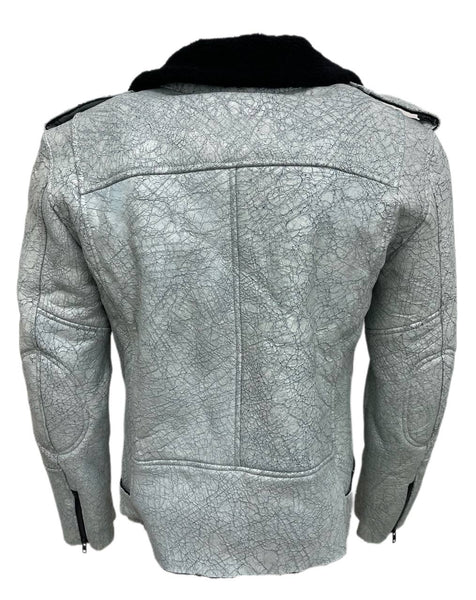 BLK DNM Men's Black/White Shearling Leather Jacket 5 NWT
