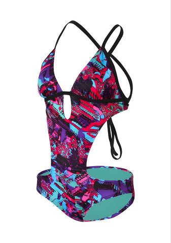 DOLFIN Women's Purple Mistik Open Back One Piece Swimsuit #9520 Medium NWT