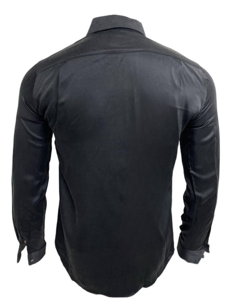 BLK DNM Men's Black Long Sleeve Silk Blend Ruffle Button Up Shirt 85 Size M NWT