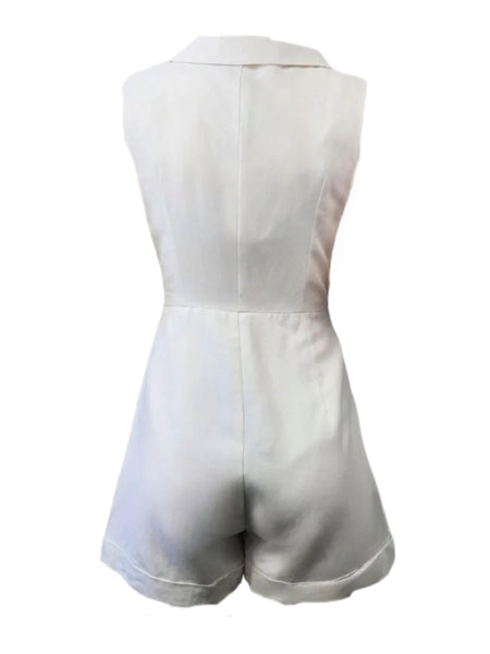MADISON THE LABEL Women's White Cotton Blazer Style Romper #MS0206 X-Small NWT