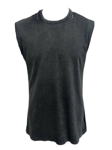 BLK DNM Men's Washed Black Sleeveless Zip Accent T-Shirt 40 Size M NWT