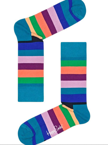 HAPPY SOCKS Women's Blue Striped Cotton Stretchy Socks Size 5.5-9.5 #7300-310