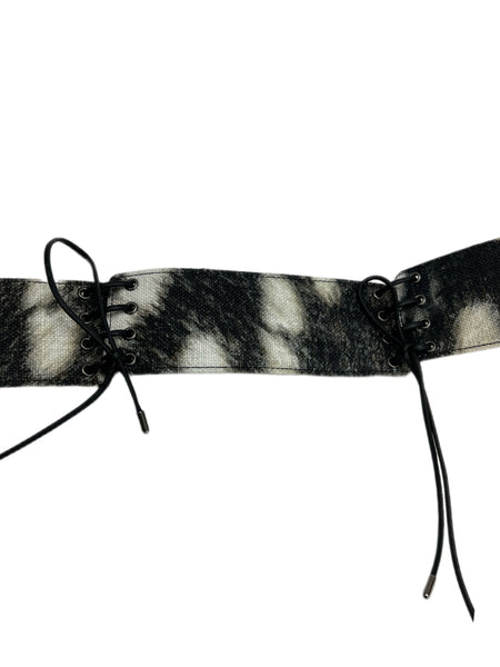 Max Mara Women's Black Macbeth Flaxlinen Lace Up Front Wide Belt Size M NWT