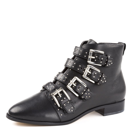 REBECCA MINKOFF Women's Maddox Leather Studded Buckle Booties $195 NIB