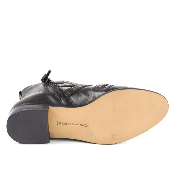 REBECCA MINKOFF Women's Maddox Leather Studded Buckle Booties $195 NIB