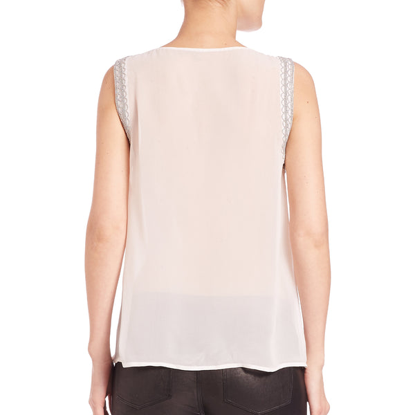 REBECCA MINKOFF Women's Chalk Beaded Trim Mahesh Top $268 NWT