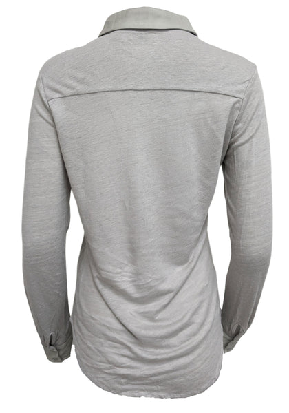 MAJESTIC FILATURES Light Grey Pleather Collar Linen Blend Shirt Size XS