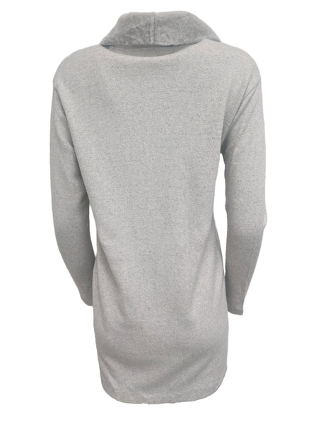 MAJESTIC FILATURES Light Grey Faux Fur Collar Open Cardigan Size X-Small