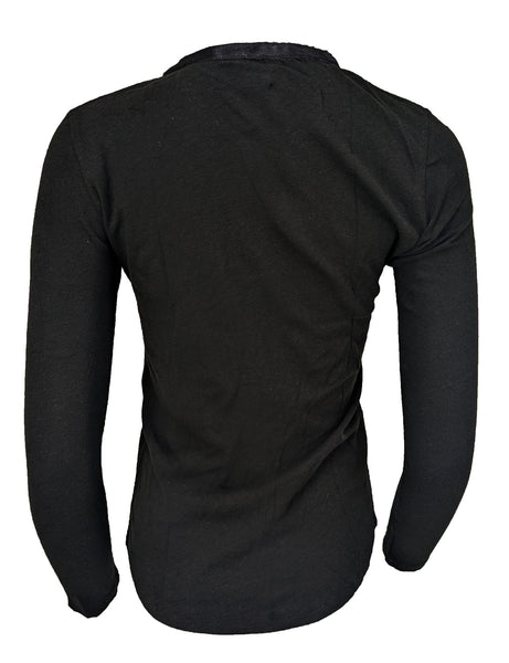 Majestic Filtures Women's Fur Leather Placket Black Henley Top Size XS NWT