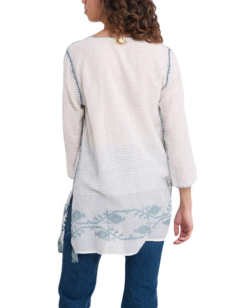 ROBERTA ROLLER RABBIT Women's White/Sky Maki Kurta $175 NEW