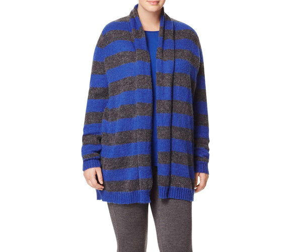 MARINA RINALDI Women's Blue Maquette Striped Mohair Cardigan $320 NWT