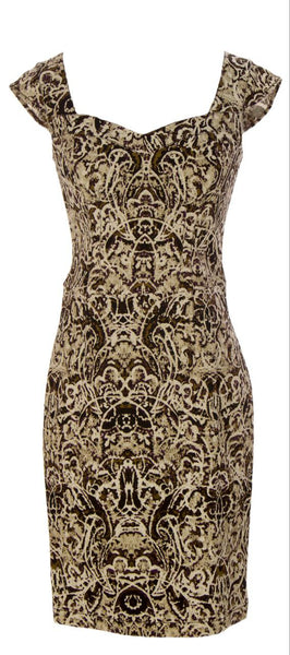 MARC NEW YORK Women's Printed Fitted Short Sleeve V-Neck Pencil Dress Sz 10 NWT