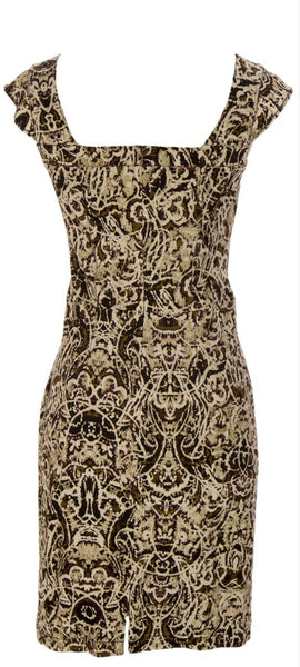 MARC NEW YORK Women's Printed Fitted Short Sleeve V-Neck Pencil Dress Sz 10 NWT