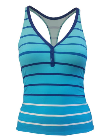 BEACH HOUSE Women's Blue Marine Striped Swim Tankini Top #24553 10 NWT