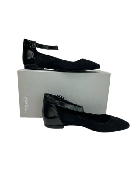 Max Mara Women's Nero Mattia Pointed Toe Ankle Strap Flats NWB