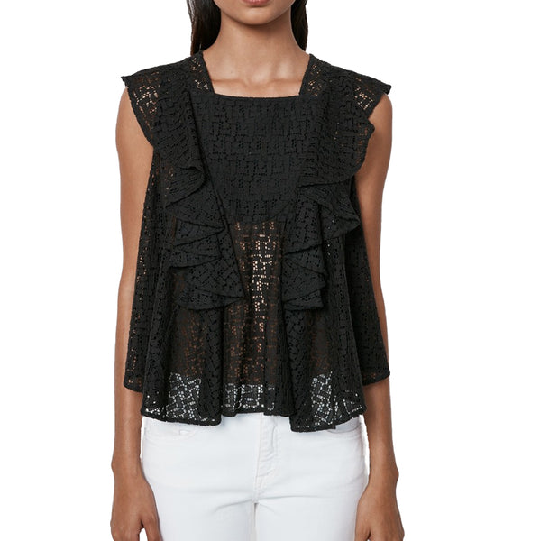 REBECCA MINKOFF Women's Black Ruffled Mavis Top $178 NWT