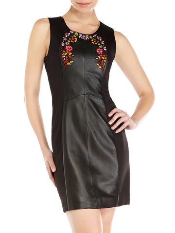 REBECCA MINKOFF Women's Black Maya Leather Trim Dress $398 NWT