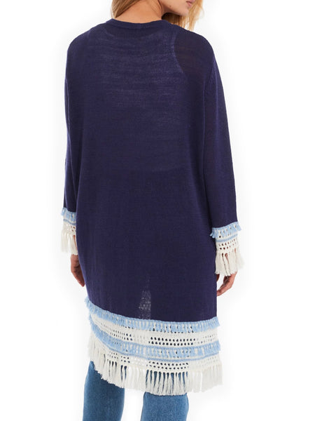 ROBERTA ROLLER RABBIT Women's Navy Mayturi Kimono Sweater One Size $295 NEW