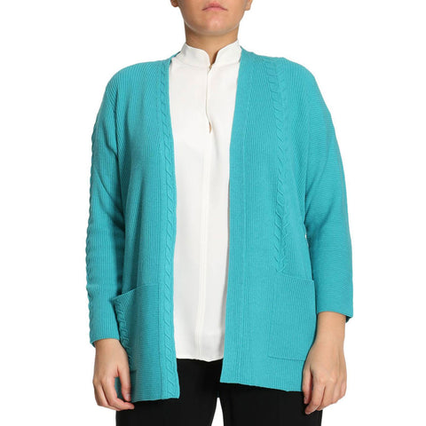 MARINA RINALDI Women's Merlo Turquoise Braid Detail Cardigan $485 NWT