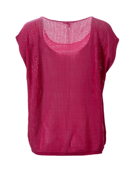 REBECCA MINKOFF Women's Magenta Mesh Boatneck Sweater $178 NWT