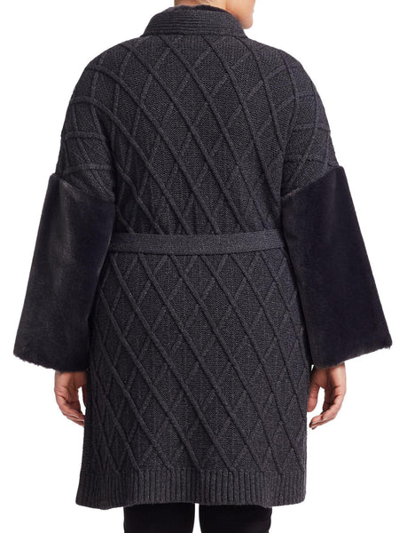 MARINA RINALDI Women's Grey Miceneo Faux Fur Cardigan $1550 NWT