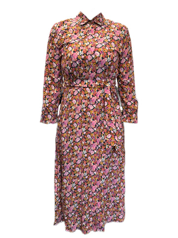 Max Mara Women's Pink Miss Floral Printed Silk A Line Dress Size 8 NWT