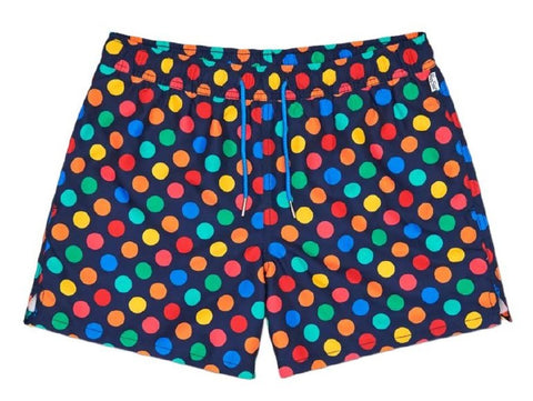 HAPPY SOCKS Men's Navy Big Dot Mesh Lining Swimming Shorts NWT