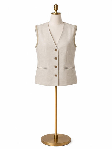 Max Mara Women's Beige Mxmcalibri Button Closure Vest NWT