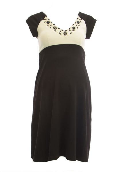 OLIAN Maternity Women's Embellished V-Neck Dress Sz X-Small Black Ivory