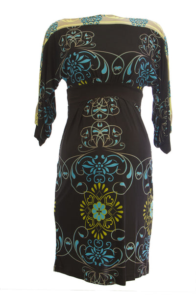 OLIAN Maternity Women's Black Floral Print 3/4 Sleeve Boat Neck Dress $148 NWT