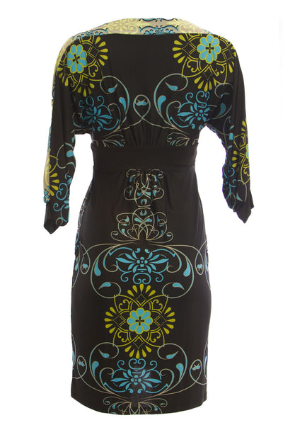 OLIAN Maternity Women's Black Floral Print 3/4 Sleeve Boat Neck Dress $148 NWT