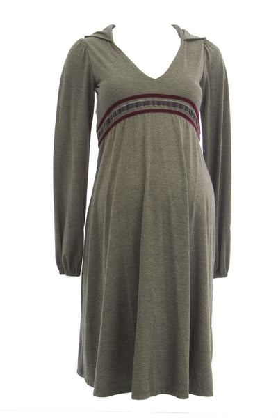 OLIAN Maternity Women's Contrast Stripes Hoodied Maxi Dress X-Small Grey