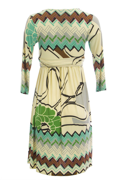 OLIAN Maternity Women's Geometric Print Wrap Around Sash Dress X-Small Ivory