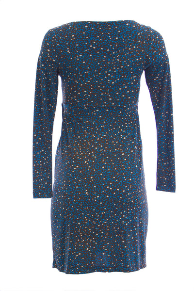 OLIAN Maternity Women's Speckle Print 3/4 Sleeve Dress Sz X-Small Brown Blue