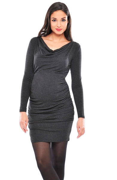 OLIAN Maternity Women's Lucy Stretch Knit Cowl Neck Dress Sz Small Charcoal