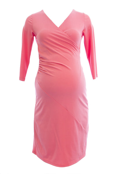 OLIAN Maternity Women's 3/4 Sleeve Ruched Side Wrap Dress X-Small Coral