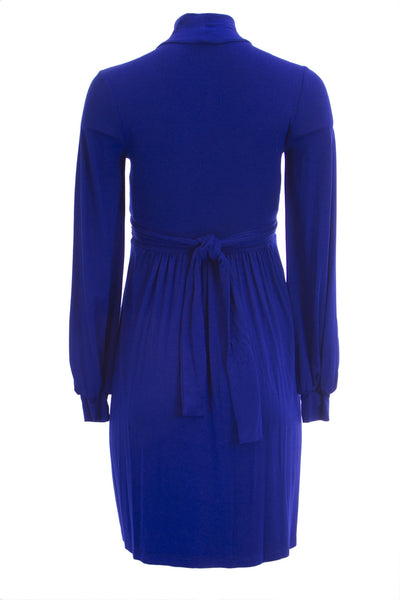 OLIAN Maternity Women's Front Keyhole Mock Neck Dress X-Small Royal Blue