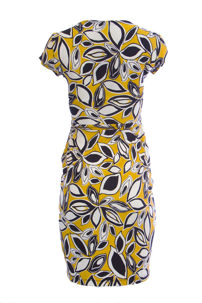 OLIAN Maternity Women's Floral Print Knot Front V-Neck Dress Small Yellow