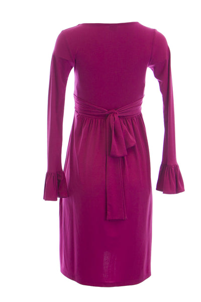 OLIAN Maternity Women's Ruffle Sleeve Surplice Neck Dress X-Small Fuchsia