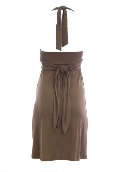 OLIAN Maternity Women's Criss Cross Sash Halter Dress X-Small Caramel