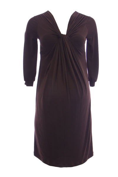 OLIAN Maternity Women's Front Knot Accent 3/4 Sleeve Dress X-Small Brown
