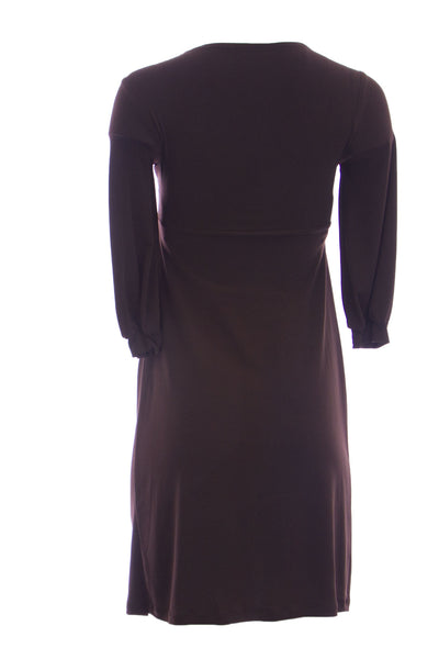 OLIAN Maternity Women's Front Knot Accent 3/4 Sleeve Dress X-Small Brown