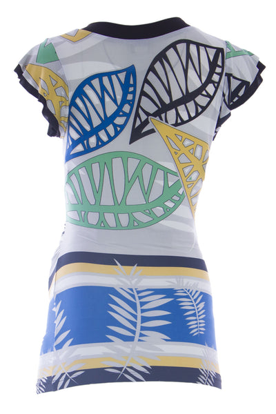 OLIAN Maternity Women's Silver Leaf Print Short Sleeve Wrap Tunic Top $110 NWT