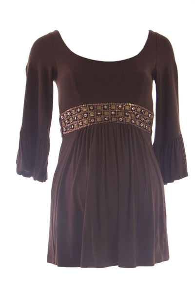 OLIAN Maternity Women's Brown Jeweled Waist Princess Panel Tunic XS $145 NWT