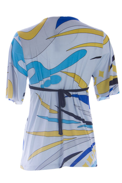OLIAN Maternity Women's Sky Blue Abstract Print Short Sleeve Tunic XS $120 NWT