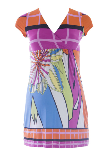 OLIAN Maternity Women's Multi Abstarct Print Cap Sleeve Tunic Top XS $118 NWT